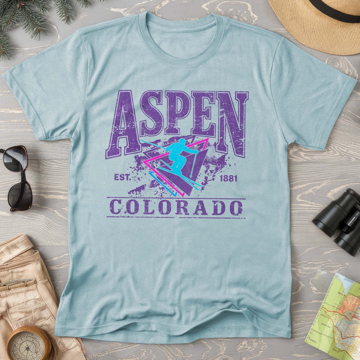 Aspen Colorado Retro 80's Skier Comfort Colors T-Shirt