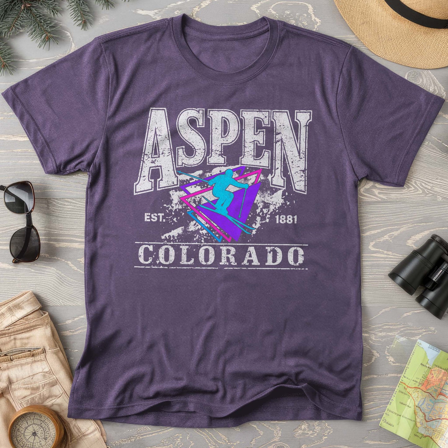 Aspen Colorado Retro 80's Skier Comfort Colors T-Shirt