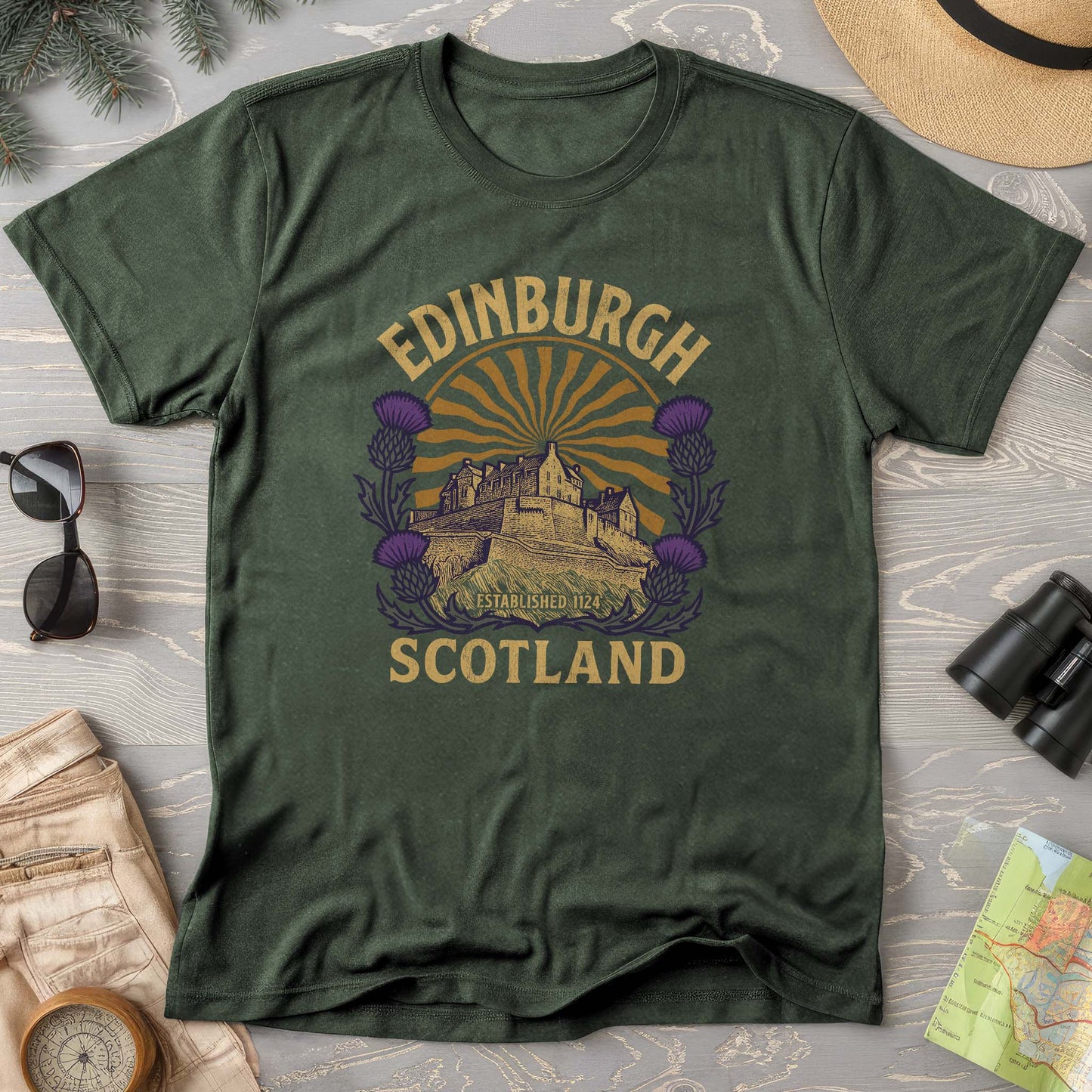 Edinburgh Scotland Retro Sunburst T-Shirt