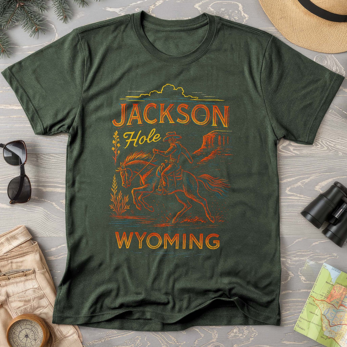 Jackson Hole "Linocut Cowboy" Comfort Colors T-Shirt