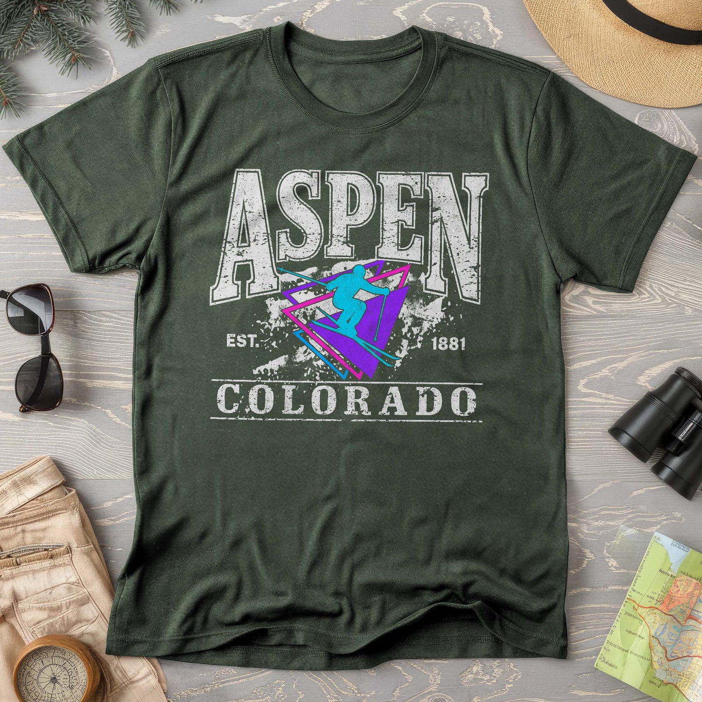 Aspen Colorado Retro 80's Skier Comfort Colors T-Shirt