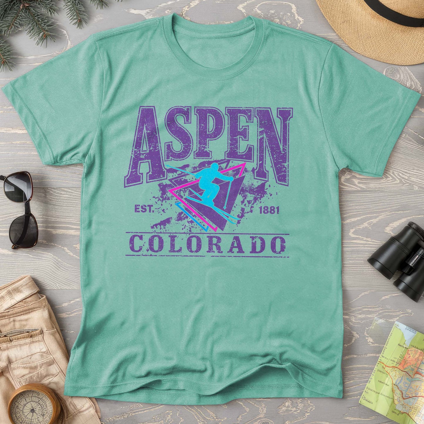 Aspen Colorado Retro 80's Skier Comfort Colors T-Shirt