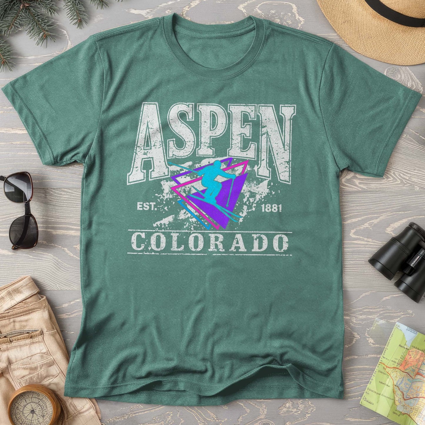 Aspen Colorado Retro 80's Skier Comfort Colors T-Shirt