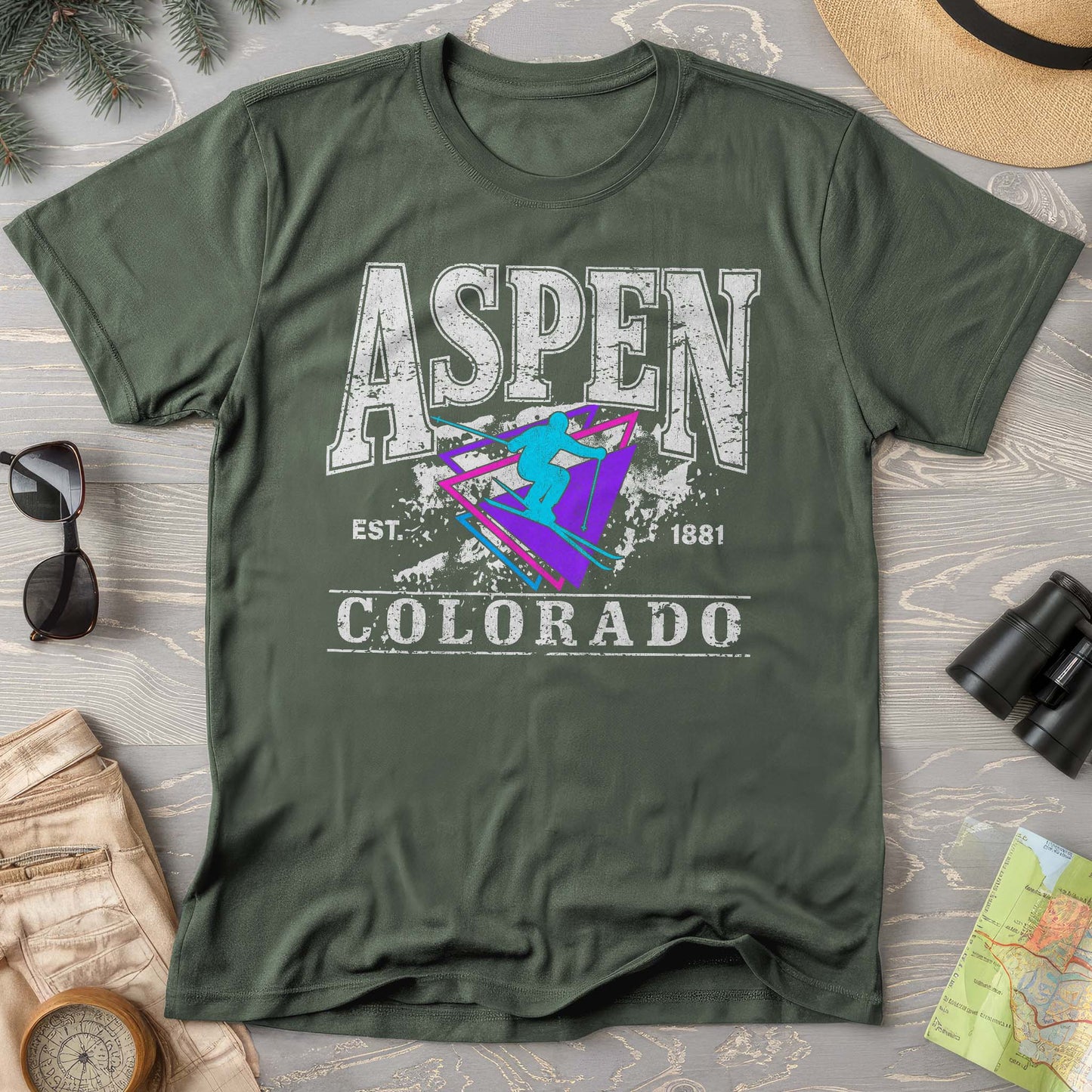 Aspen Colorado Retro 80's Skier Comfort Colors T-Shirt
