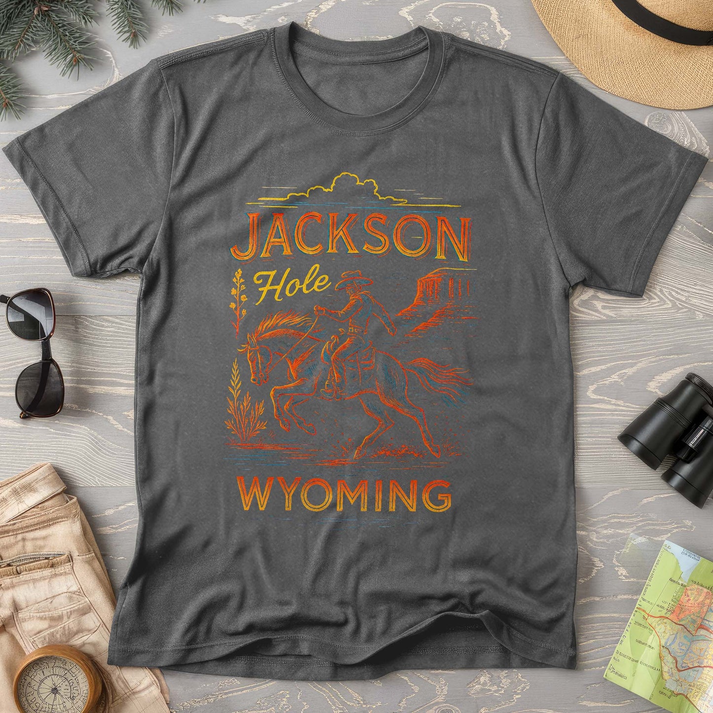 Jackson Hole "Linocut Cowboy" Comfort Colors T-Shirt