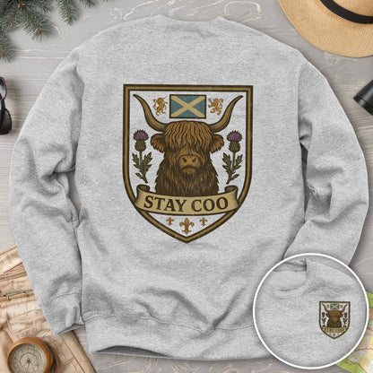 Highland Cow "Scottish Heraldry" Front/Back Print Sweatshirt