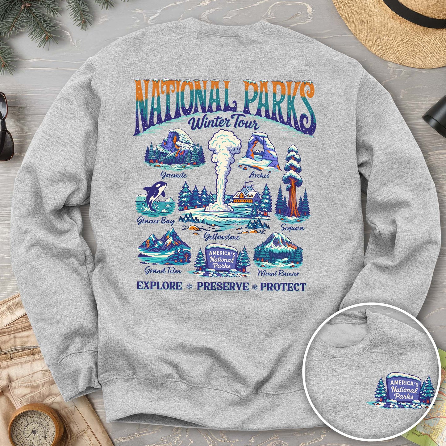 National Parks Winter Tour Front/Back Print Sweatshirt