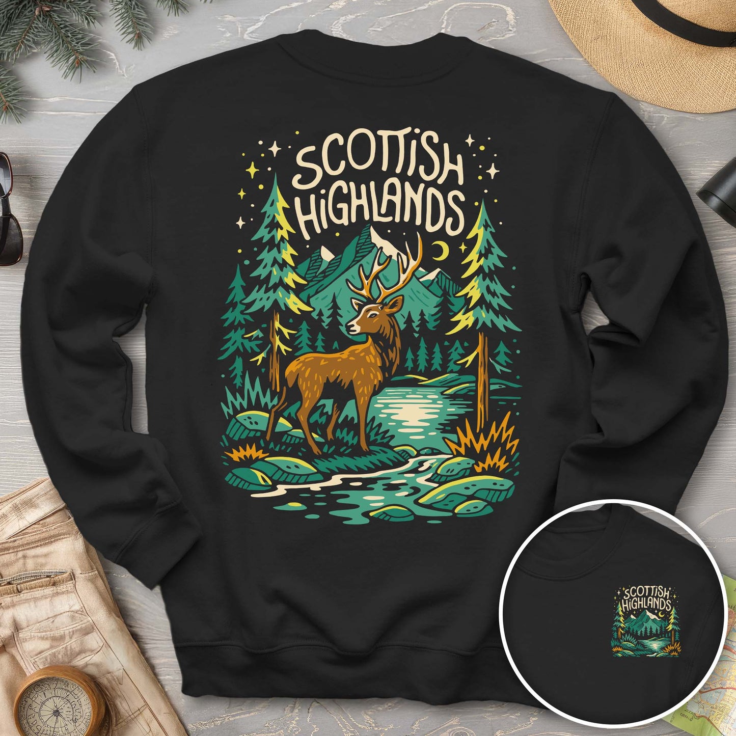 Scottish Highlands "Midnight Stag" Front/Back Print Sweatshirt