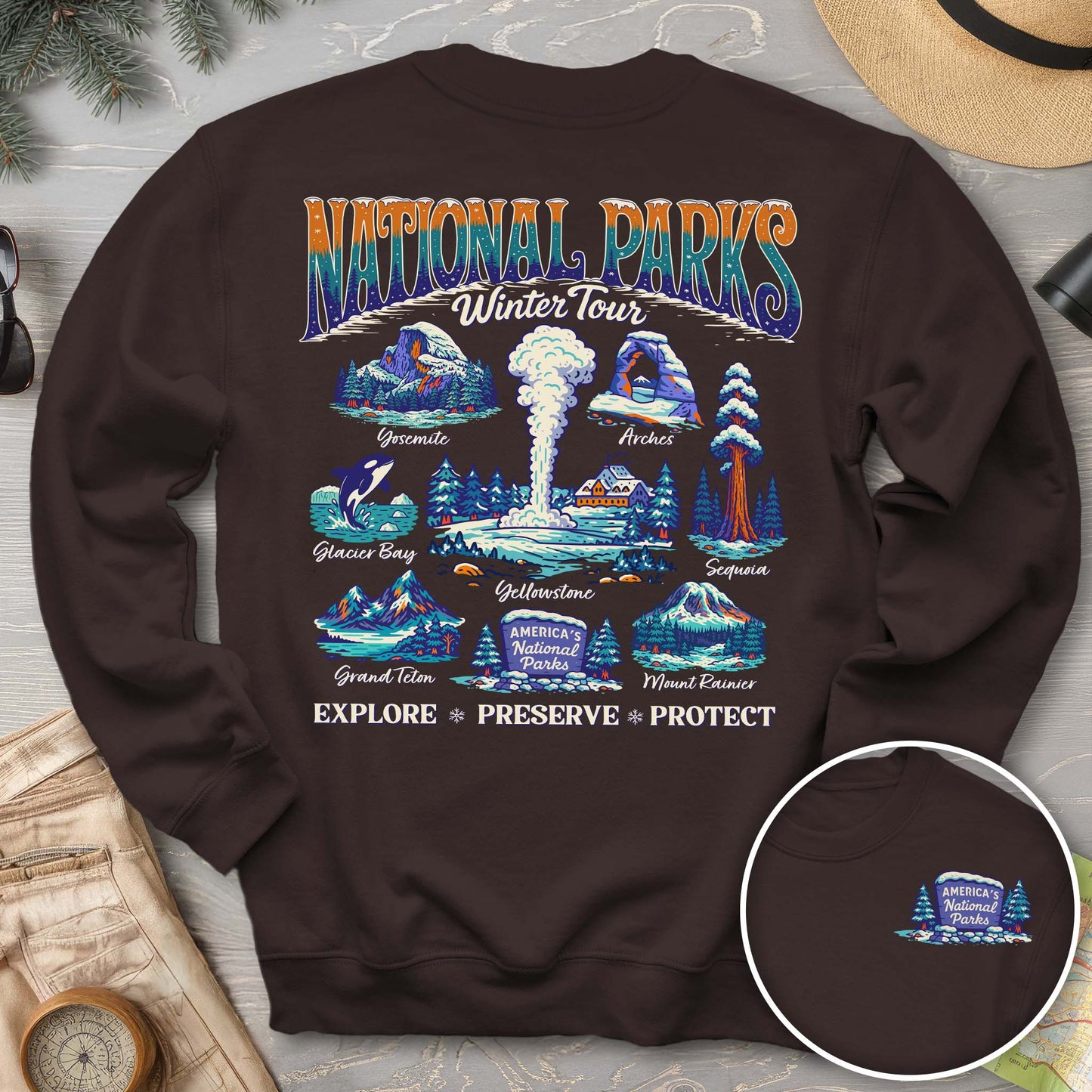 National Parks Winter Tour Front/Back Print Sweatshirt
