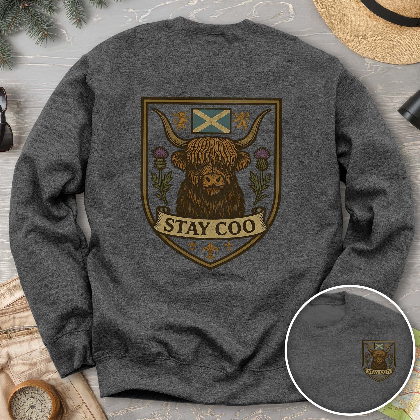 Highland Cow "Scottish Heraldry" Front/Back Print Sweatshirt