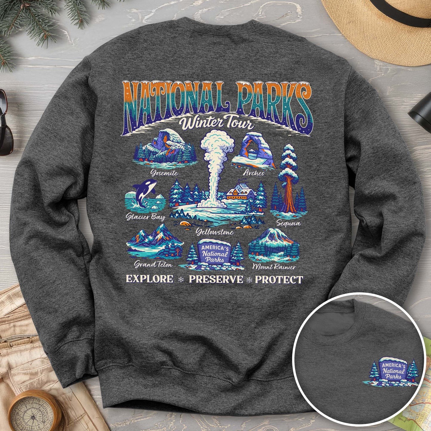 National Parks Winter Tour Front/Back Print Sweatshirt