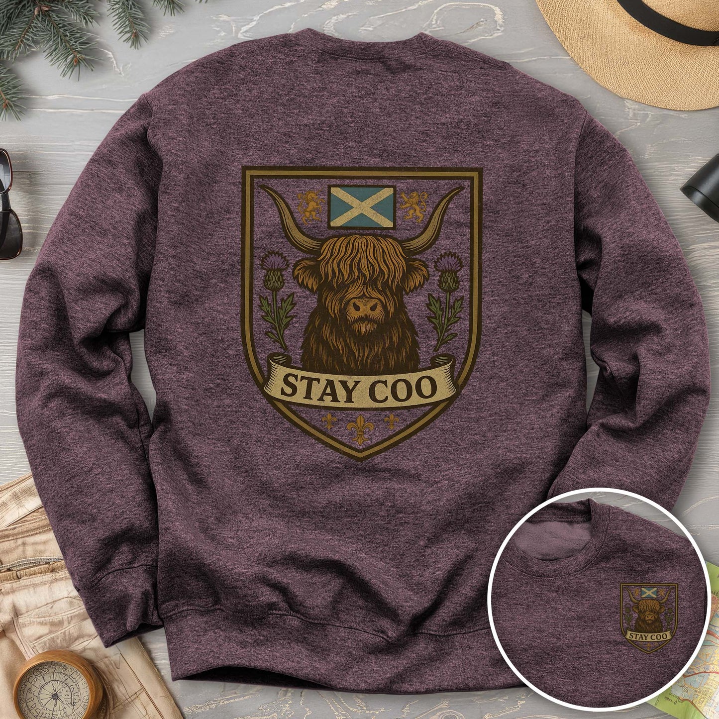 Highland Cow "Scottish Heraldry" Front/Back Print Sweatshirt