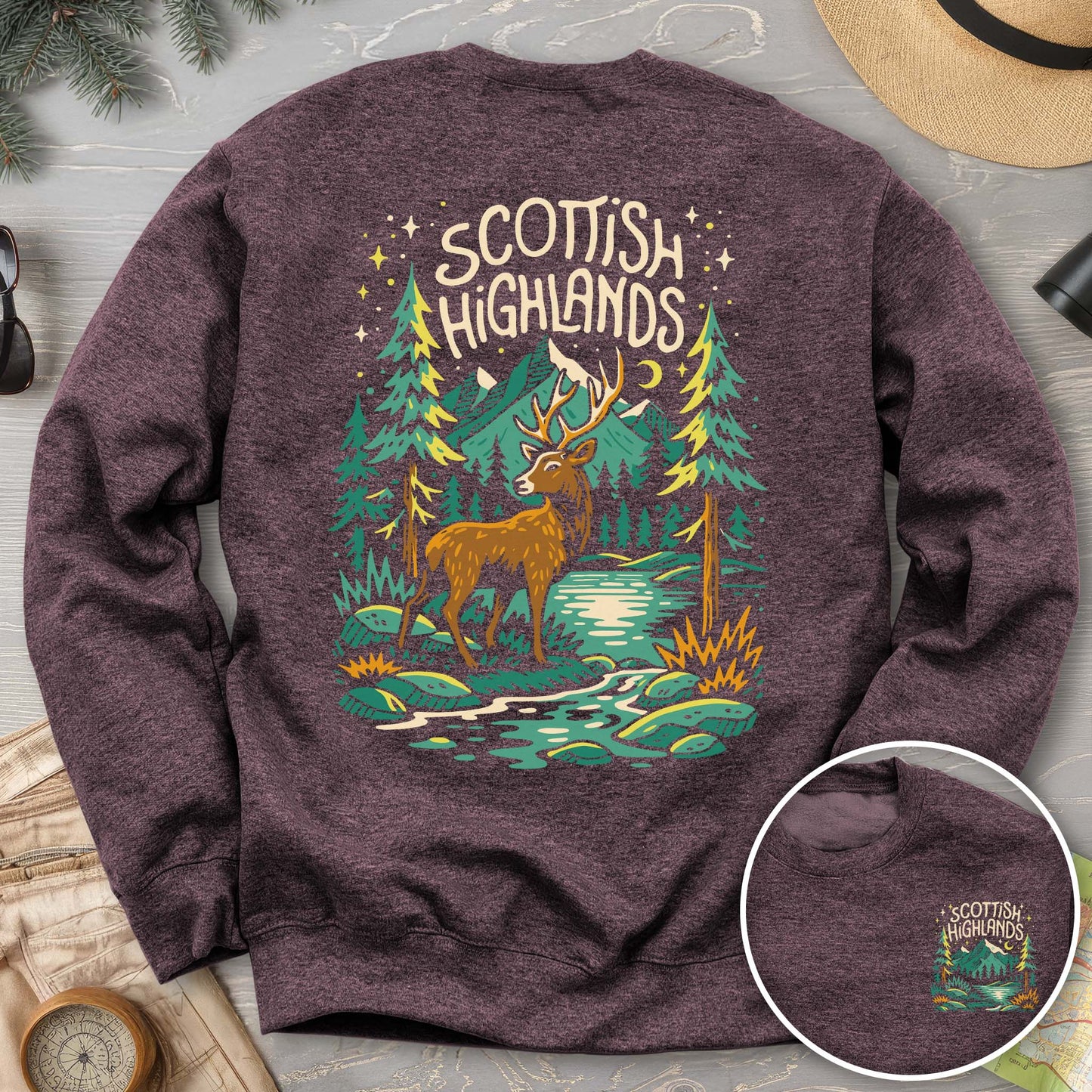Scottish Highlands "Midnight Stag" Front/Back Print Sweatshirt