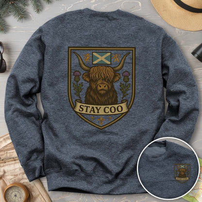 Highland Cow "Scottish Heraldry" Front/Back Print Sweatshirt