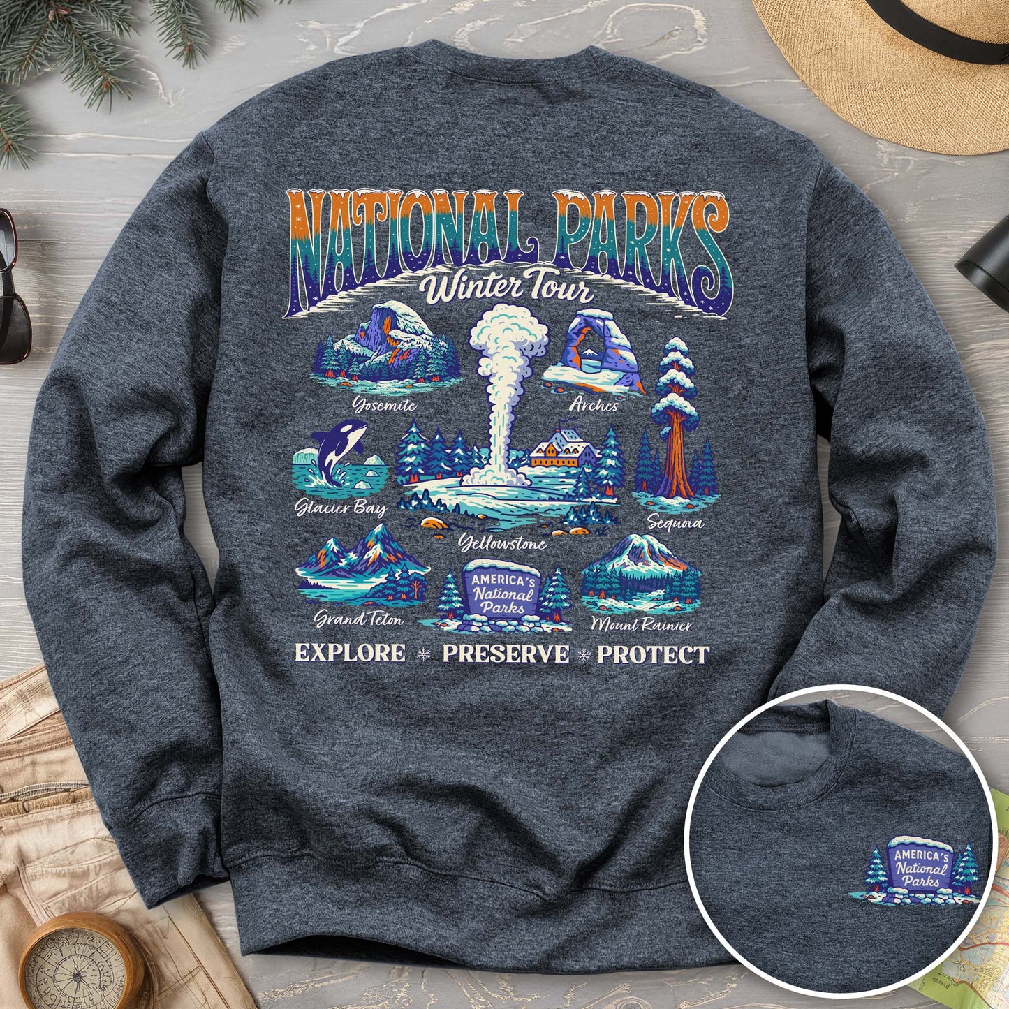 National Parks Winter Tour Front/Back Print Sweatshirt