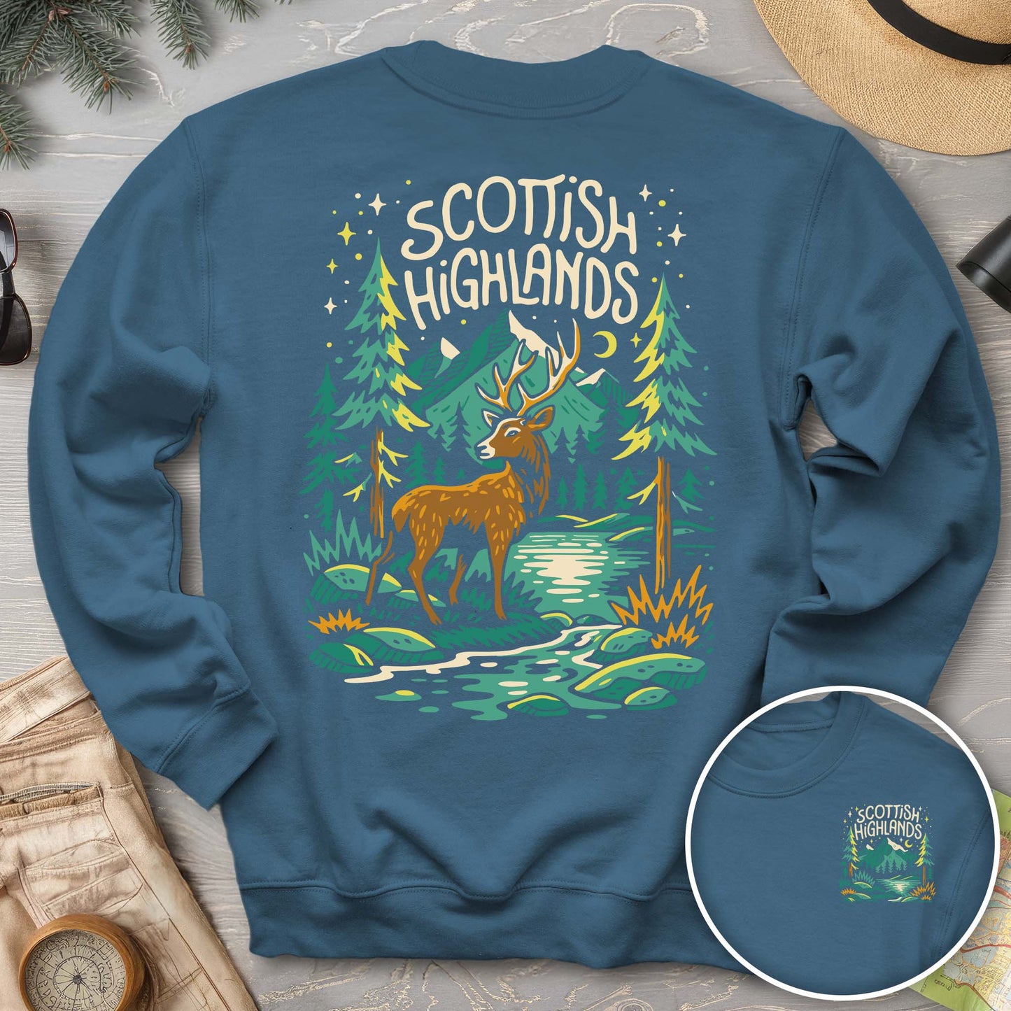 Scottish Highlands "Midnight Stag" Front/Back Print Sweatshirt