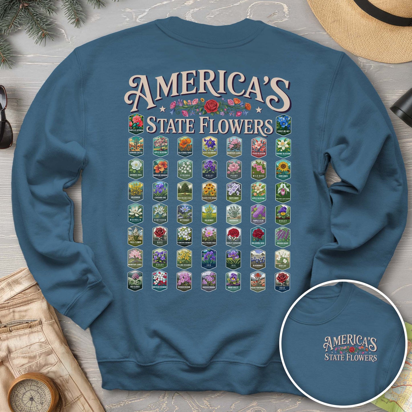 America's State Flowers Front/Back Print Sweatshirt