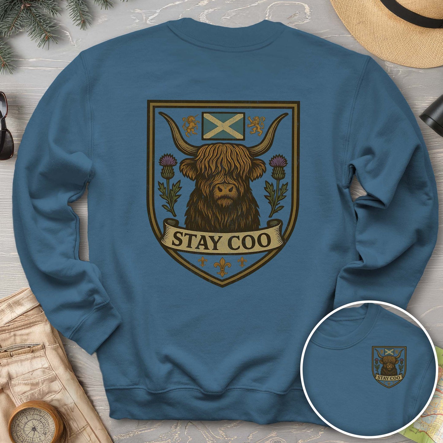 Highland Cow "Scottish Heraldry" Front/Back Print Sweatshirt