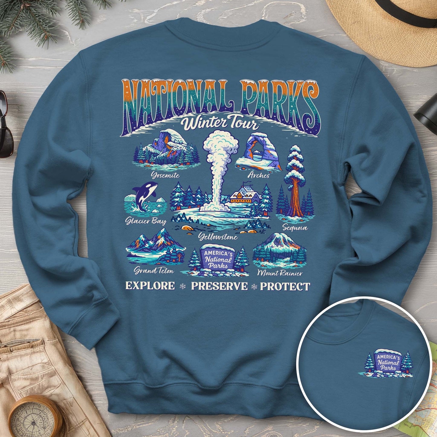 National Parks Winter Tour Front/Back Print Sweatshirt