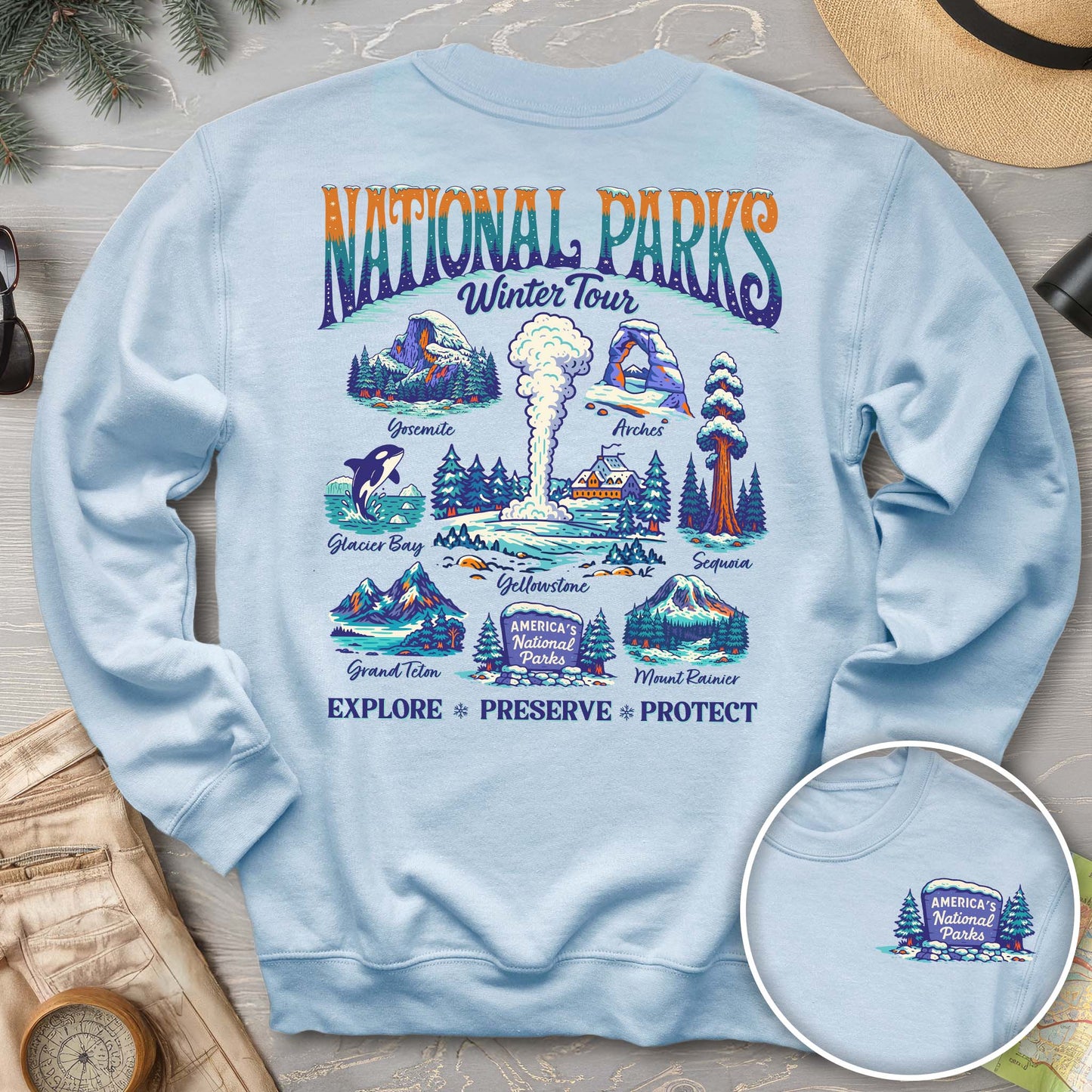 National Parks Winter Tour Front/Back Print Sweatshirt