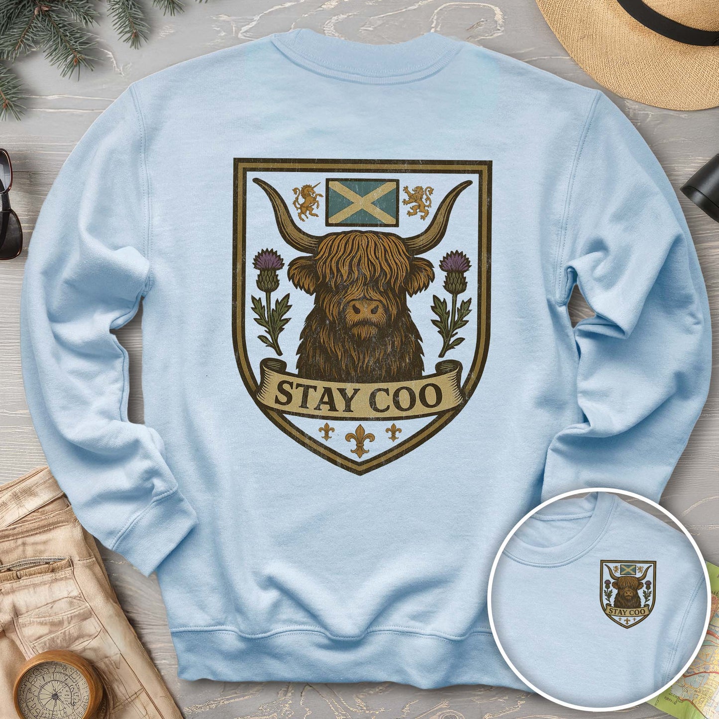 Highland Cow "Scottish Heraldry" Front/Back Print Sweatshirt