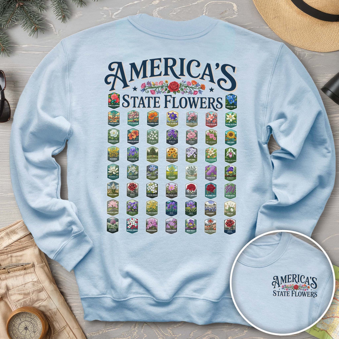 America's State Flowers Front/Back Print Sweatshirt