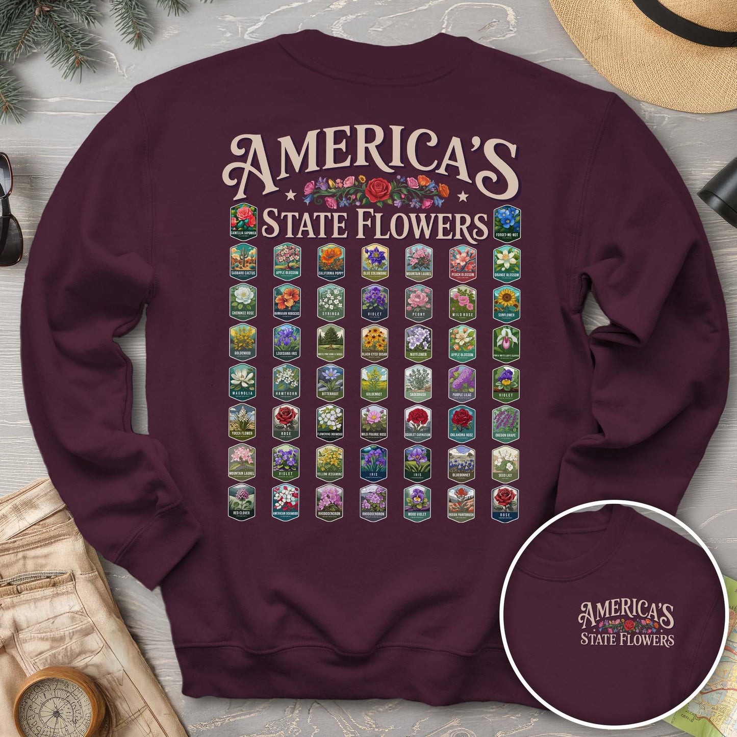 America's State Flowers Front/Back Print Sweatshirt
