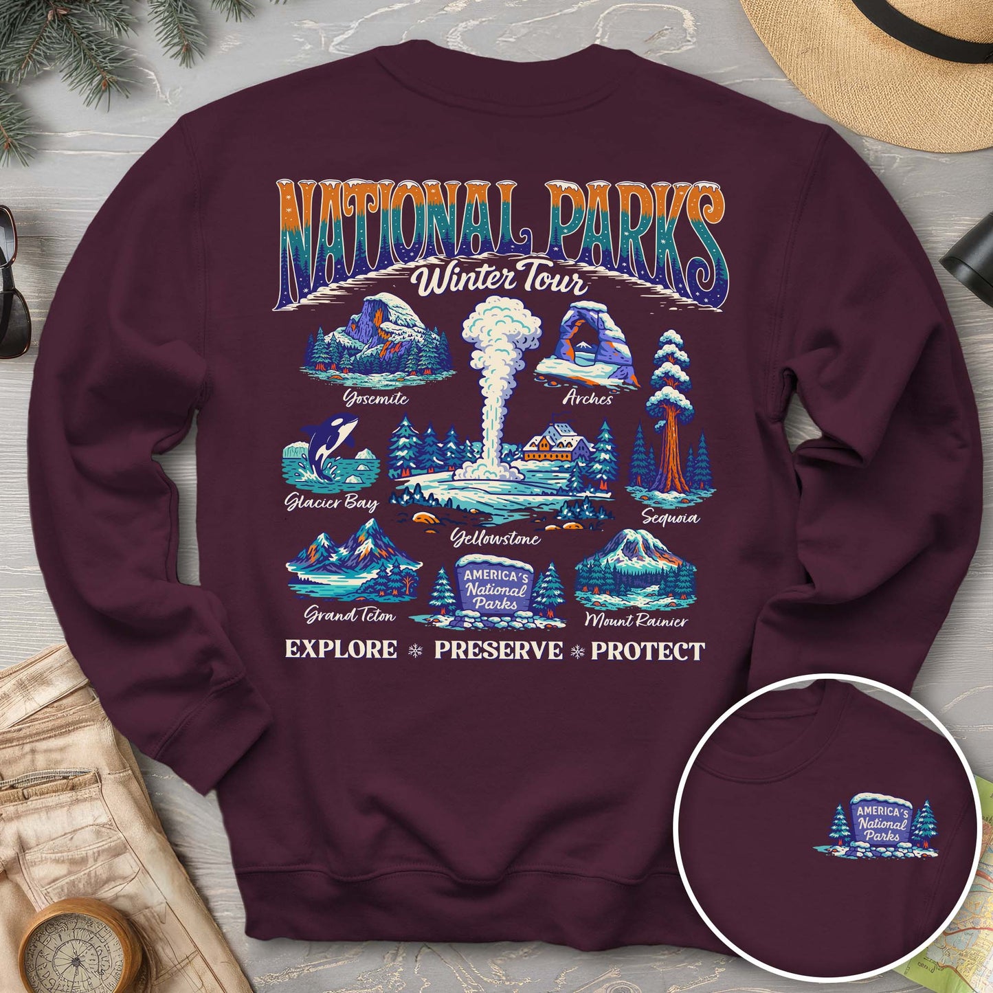 National Parks Winter Tour Front/Back Print Sweatshirt