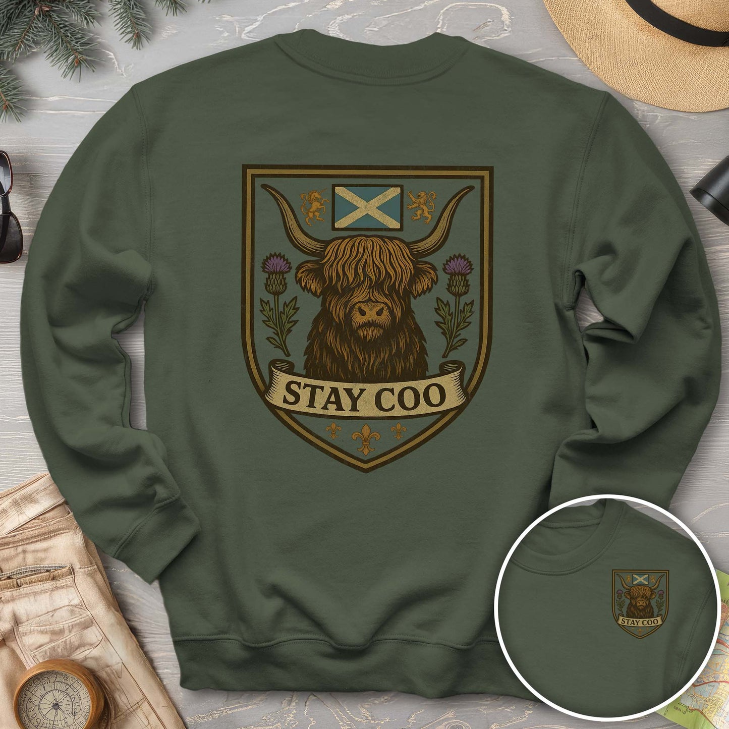Highland Cow "Scottish Heraldry" Front/Back Print Sweatshirt