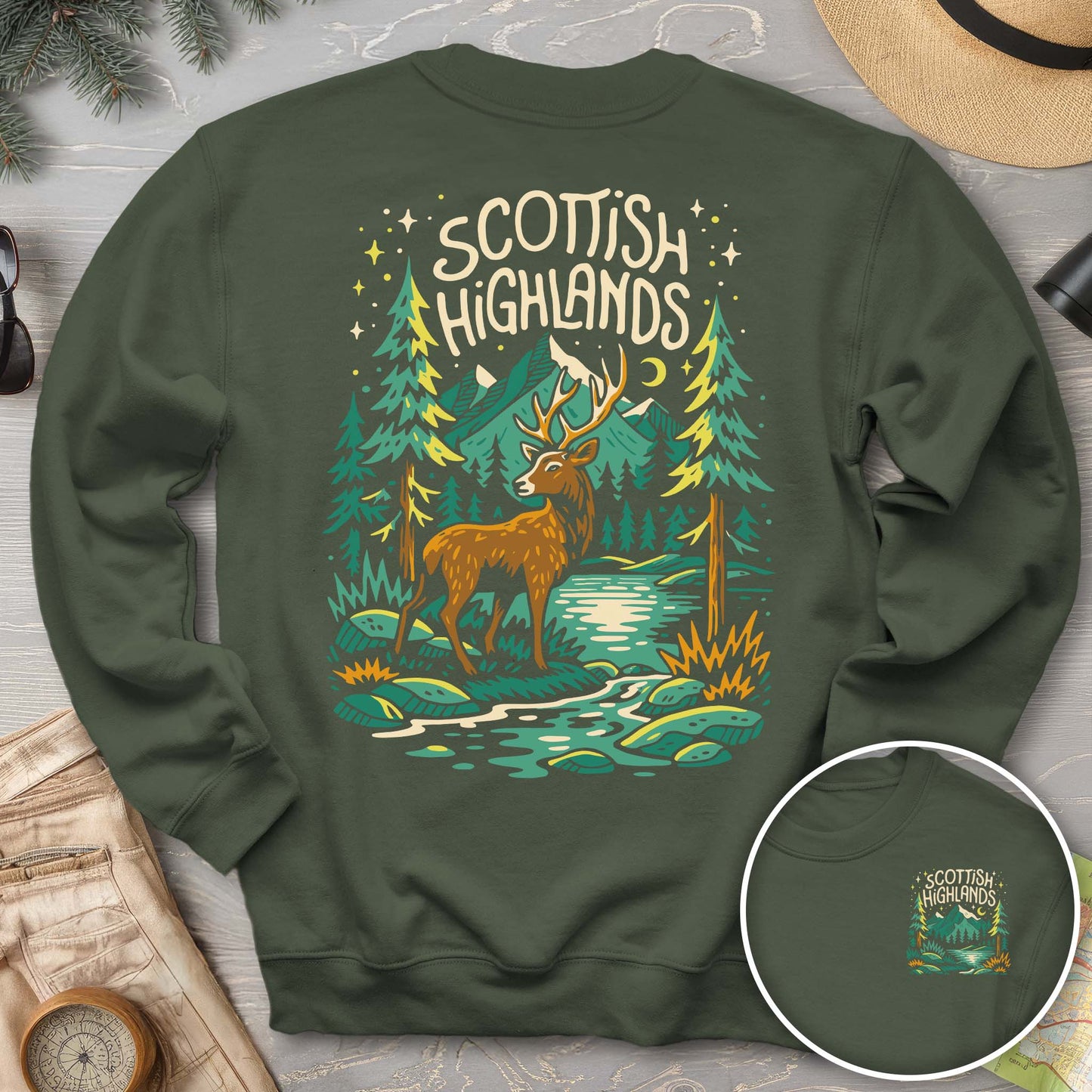 Scottish Highlands "Midnight Stag" Front/Back Print Sweatshirt