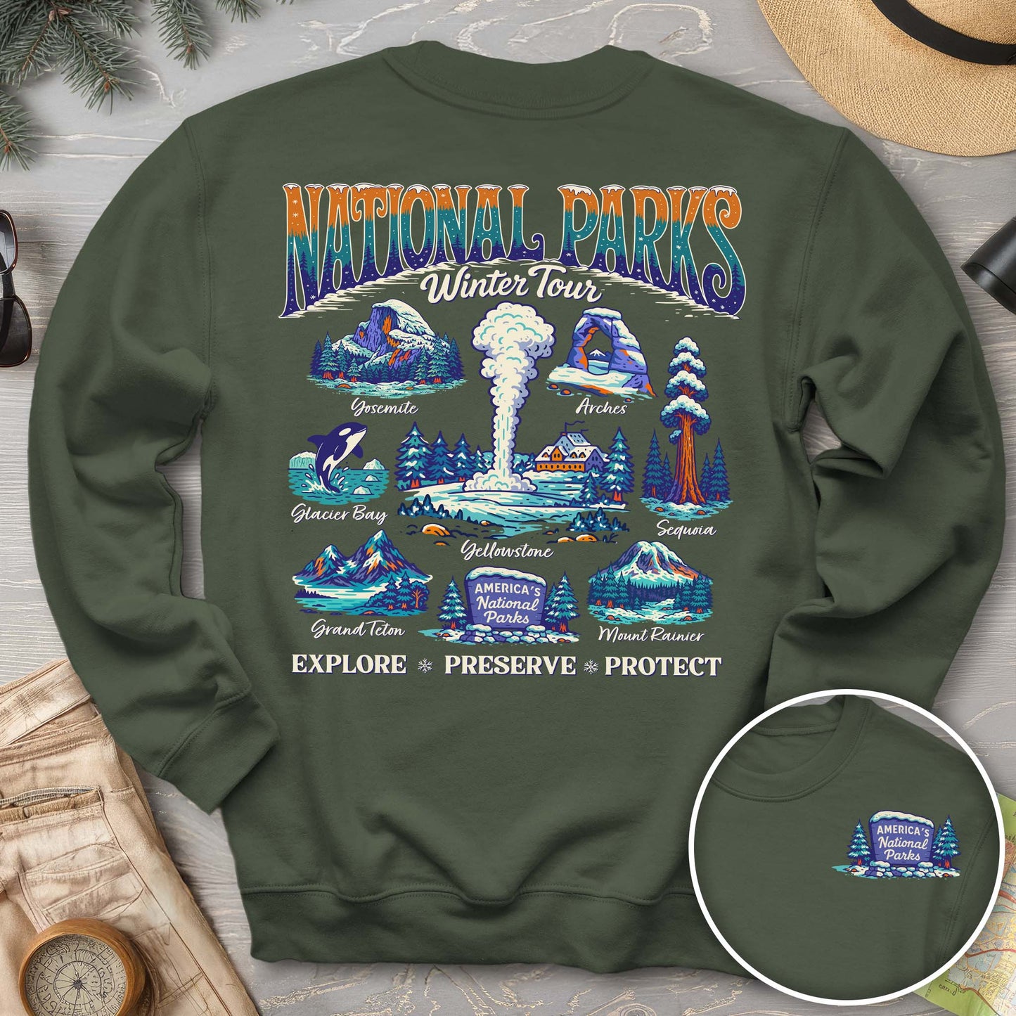 National Parks Winter Tour Front/Back Print Sweatshirt