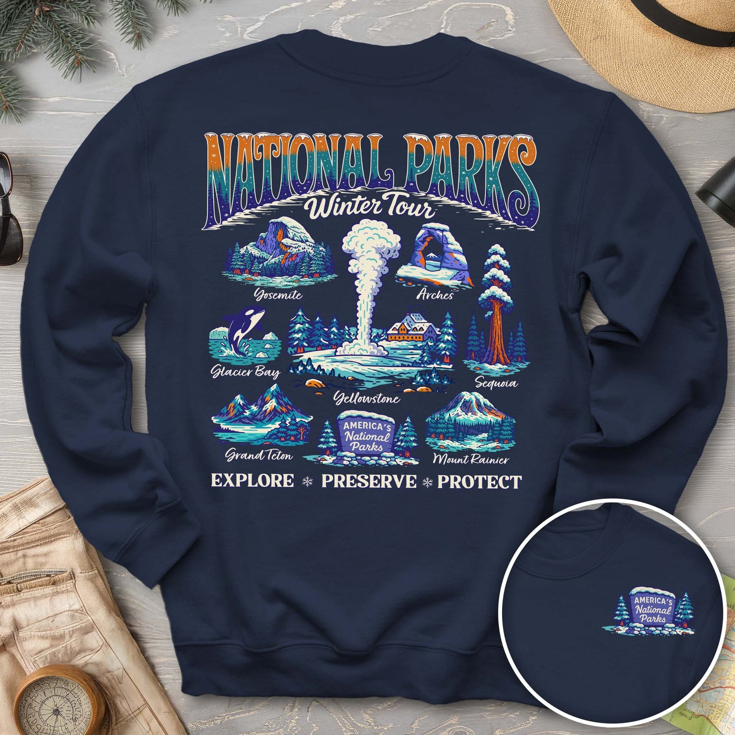 National Parks Winter Tour Front/Back Print Sweatshirt