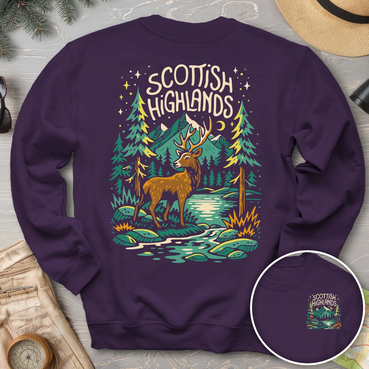 Scottish Highlands "Midnight Stag" Front/Back Print Sweatshirt