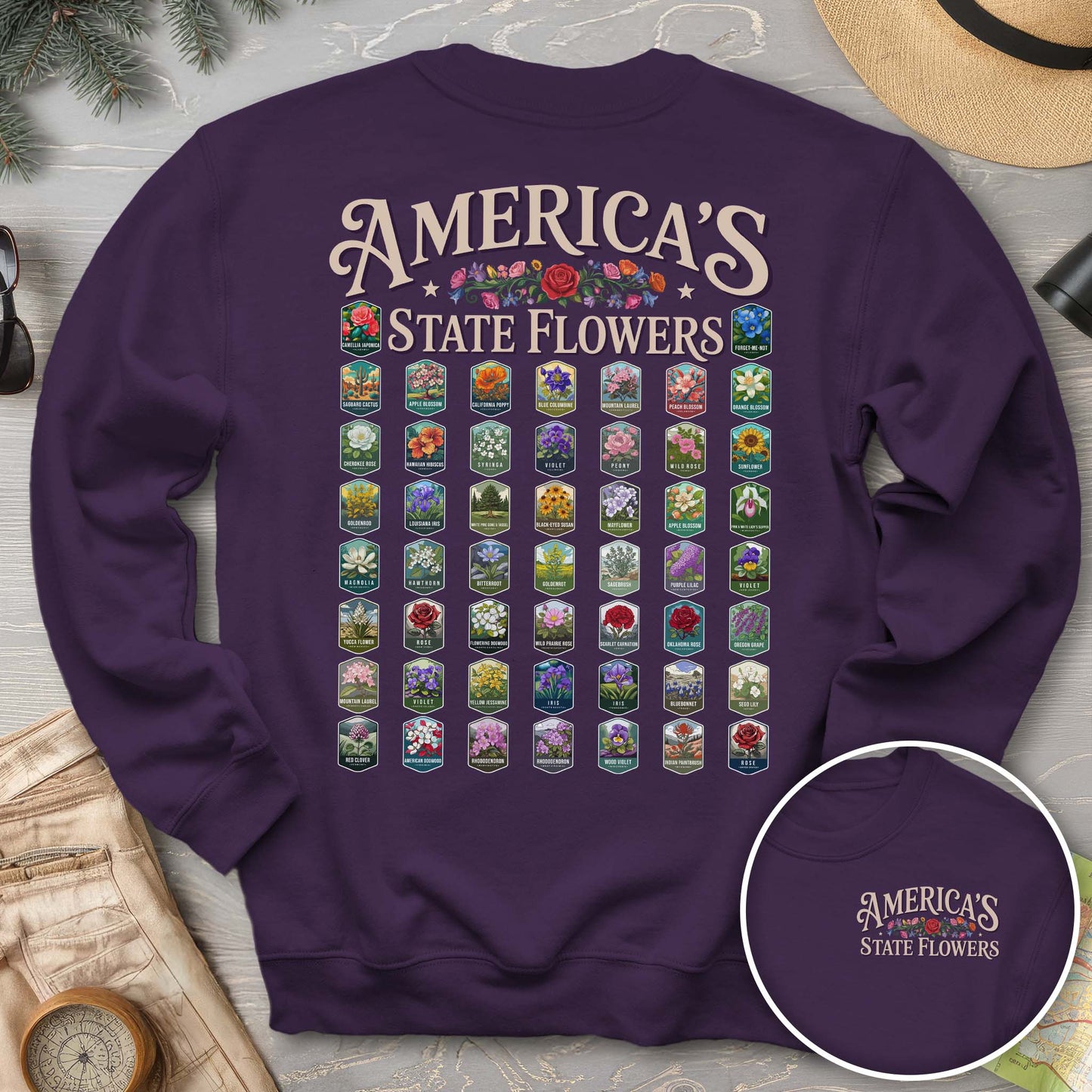 America's State Flowers Front/Back Print Sweatshirt