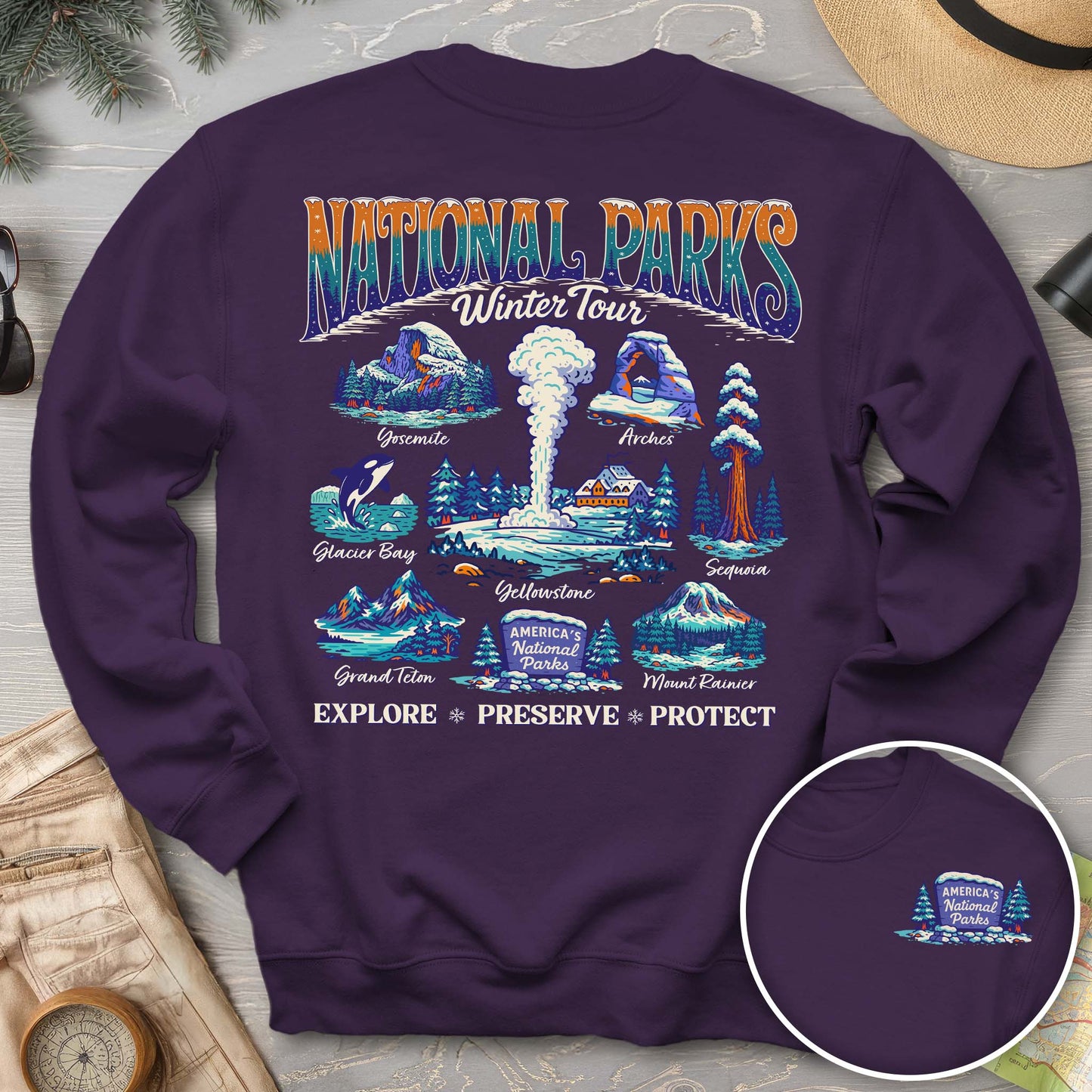 National Parks Winter Tour Front/Back Print Sweatshirt
