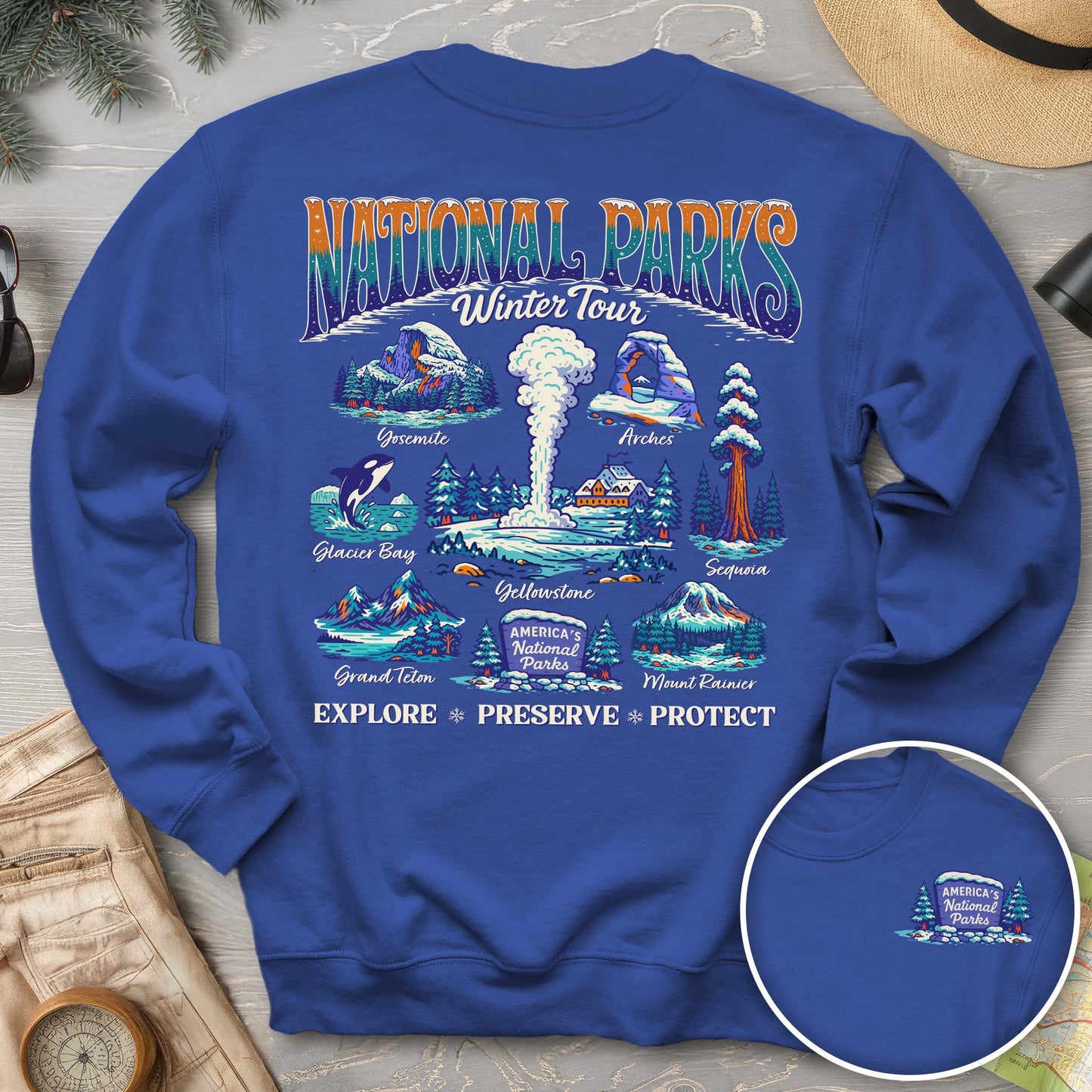 National Parks Winter Tour Front/Back Print Sweatshirt