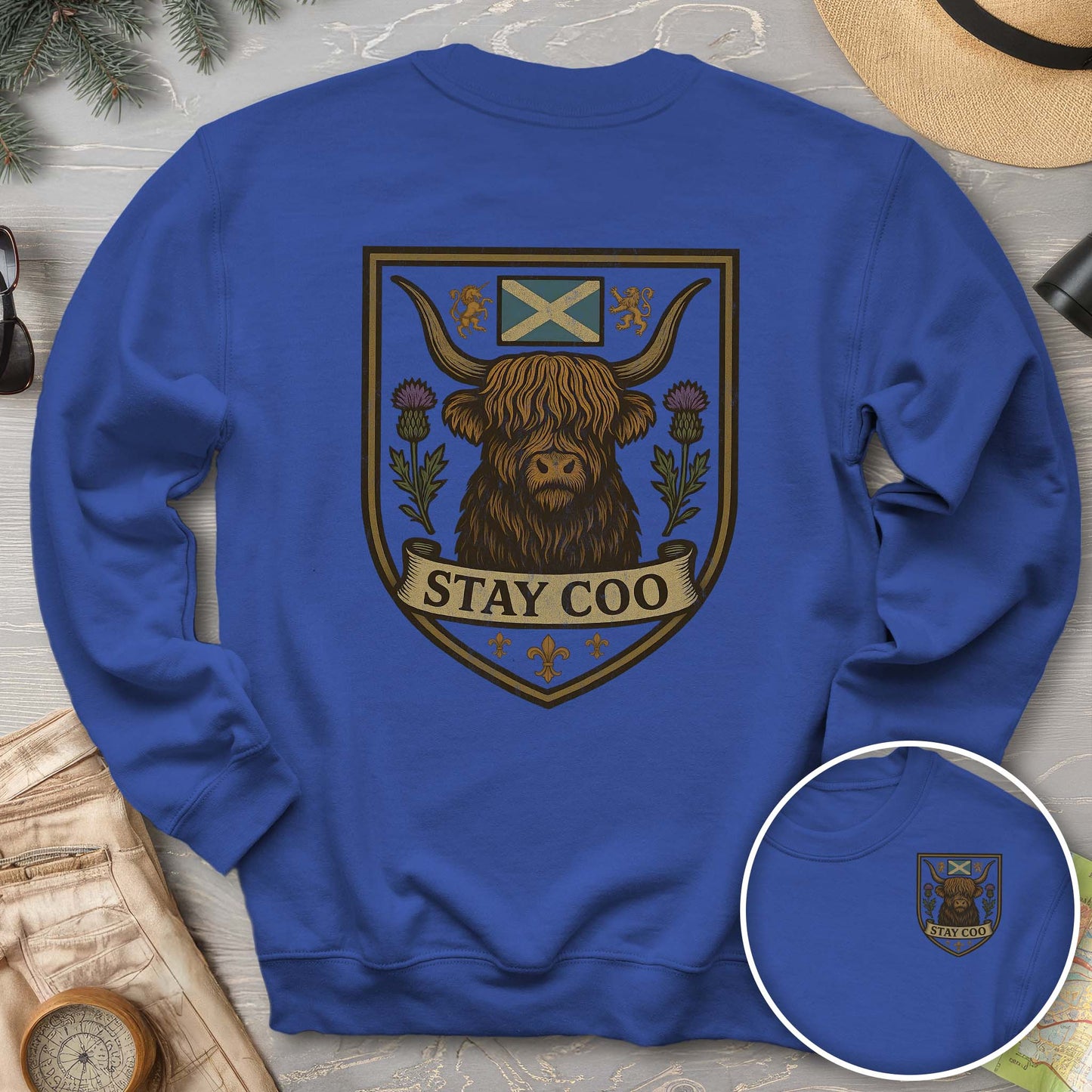 Highland Cow "Scottish Heraldry" Front/Back Print Sweatshirt