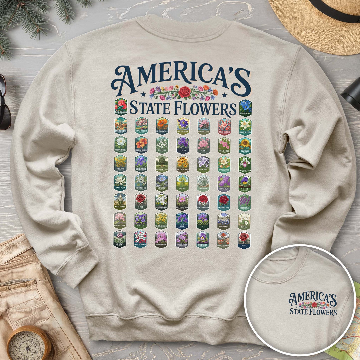 America's State Flowers Front/Back Print Sweatshirt