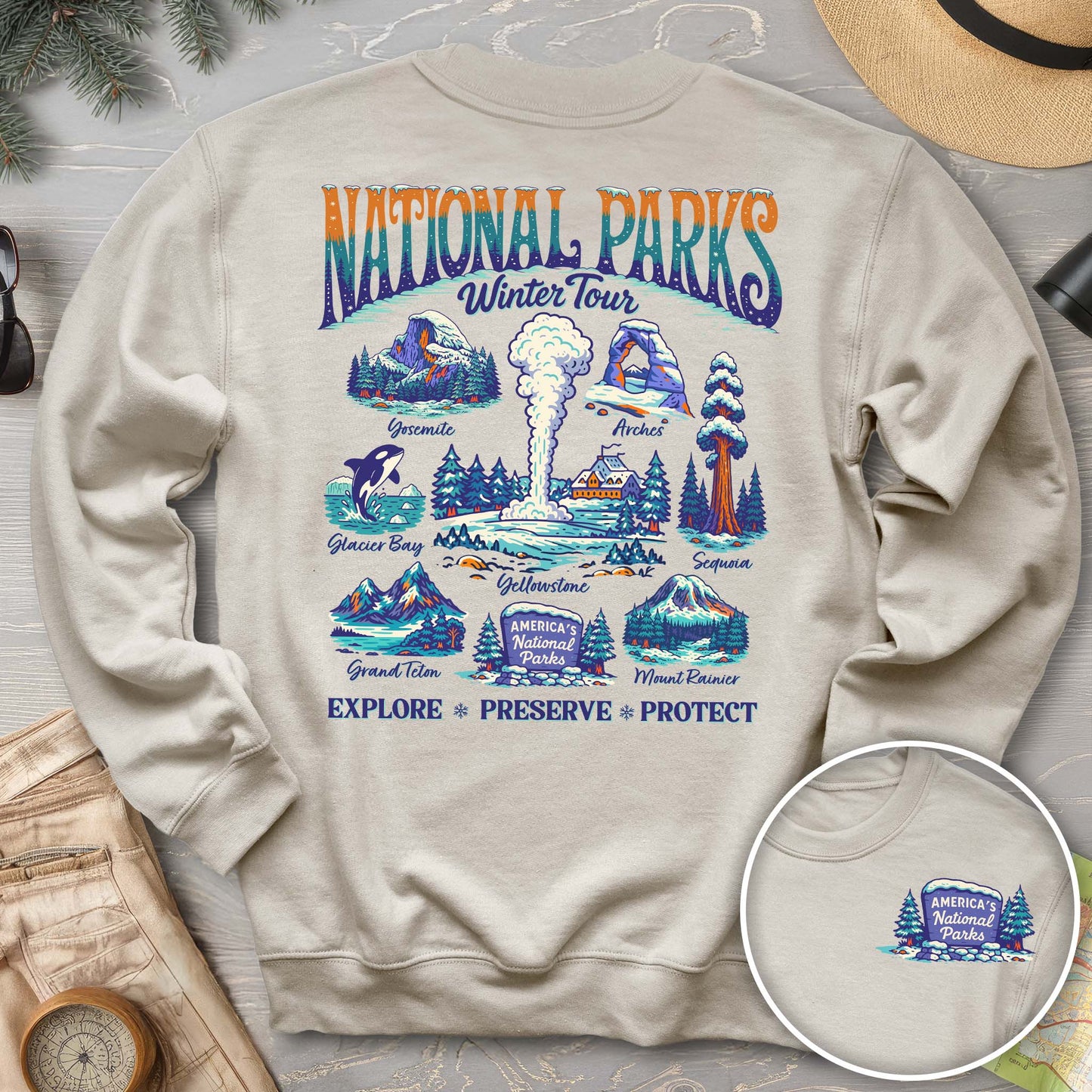 National Parks Winter Tour Front/Back Print Sweatshirt