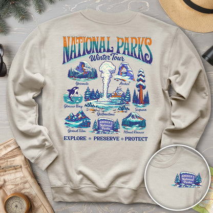 National Parks Winter Tour Front/Back Print Sweatshirt