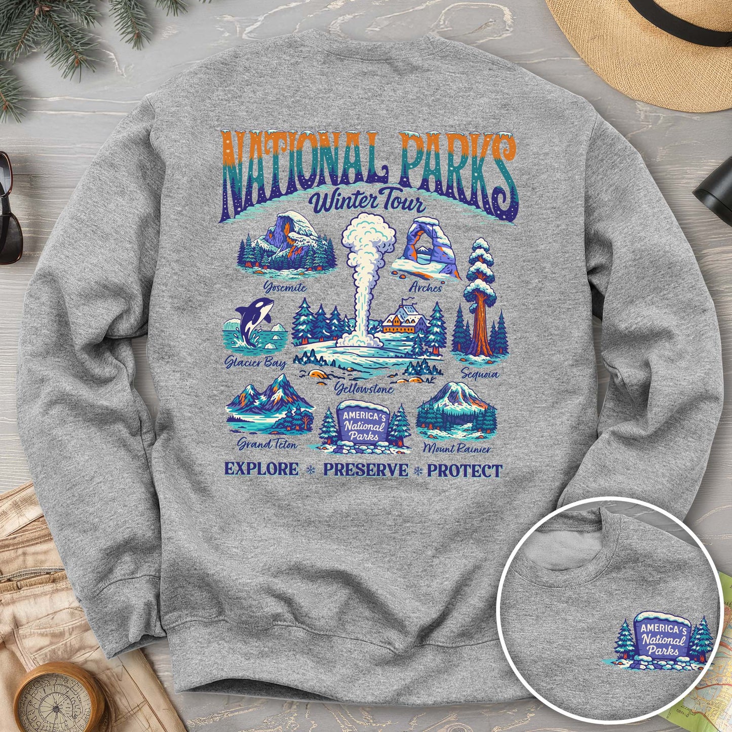 National Parks Winter Tour Front/Back Print Sweatshirt