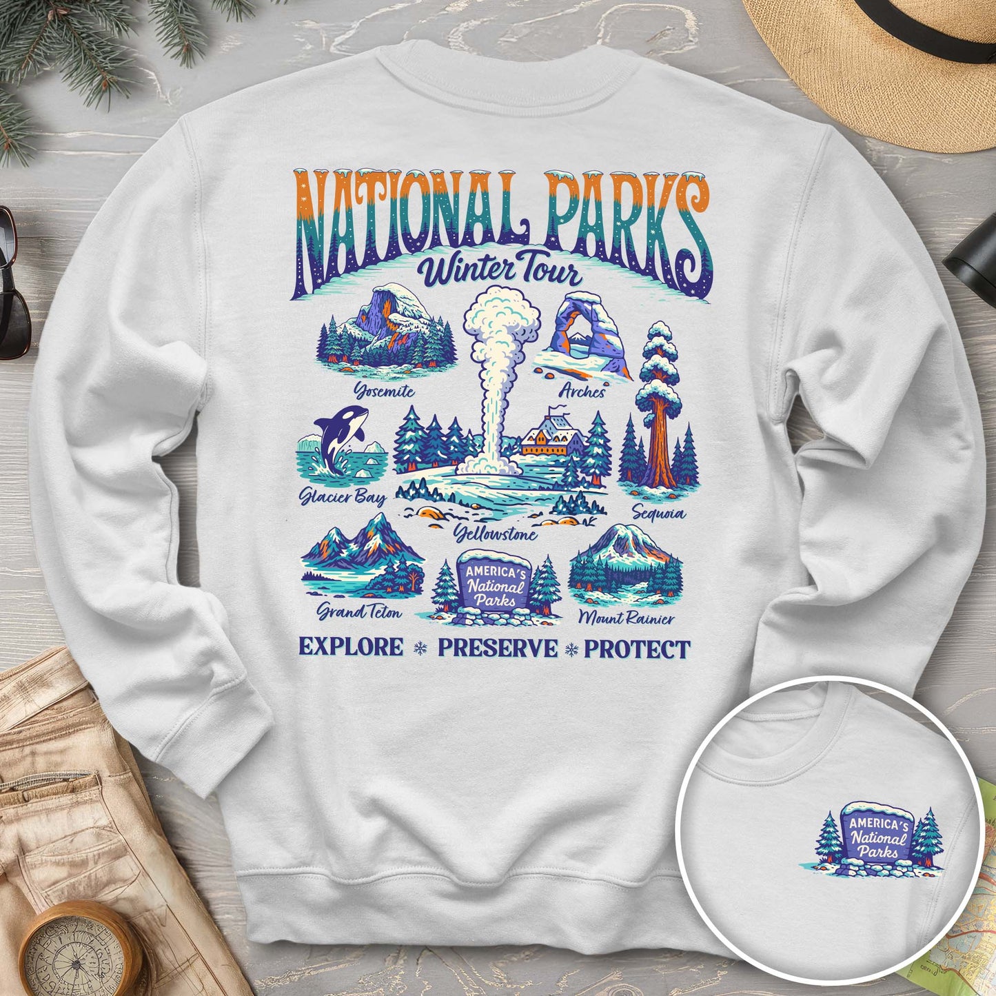 National Parks Winter Tour Front/Back Print Sweatshirt