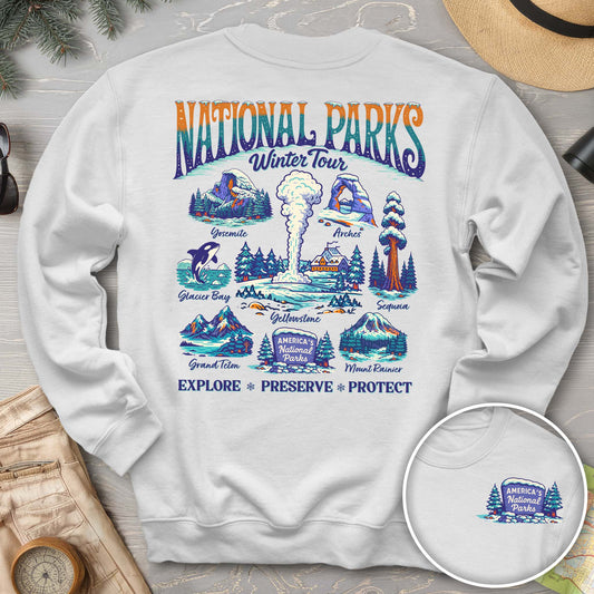 National Parks Winter Tour Front/Back Print Sweatshirt