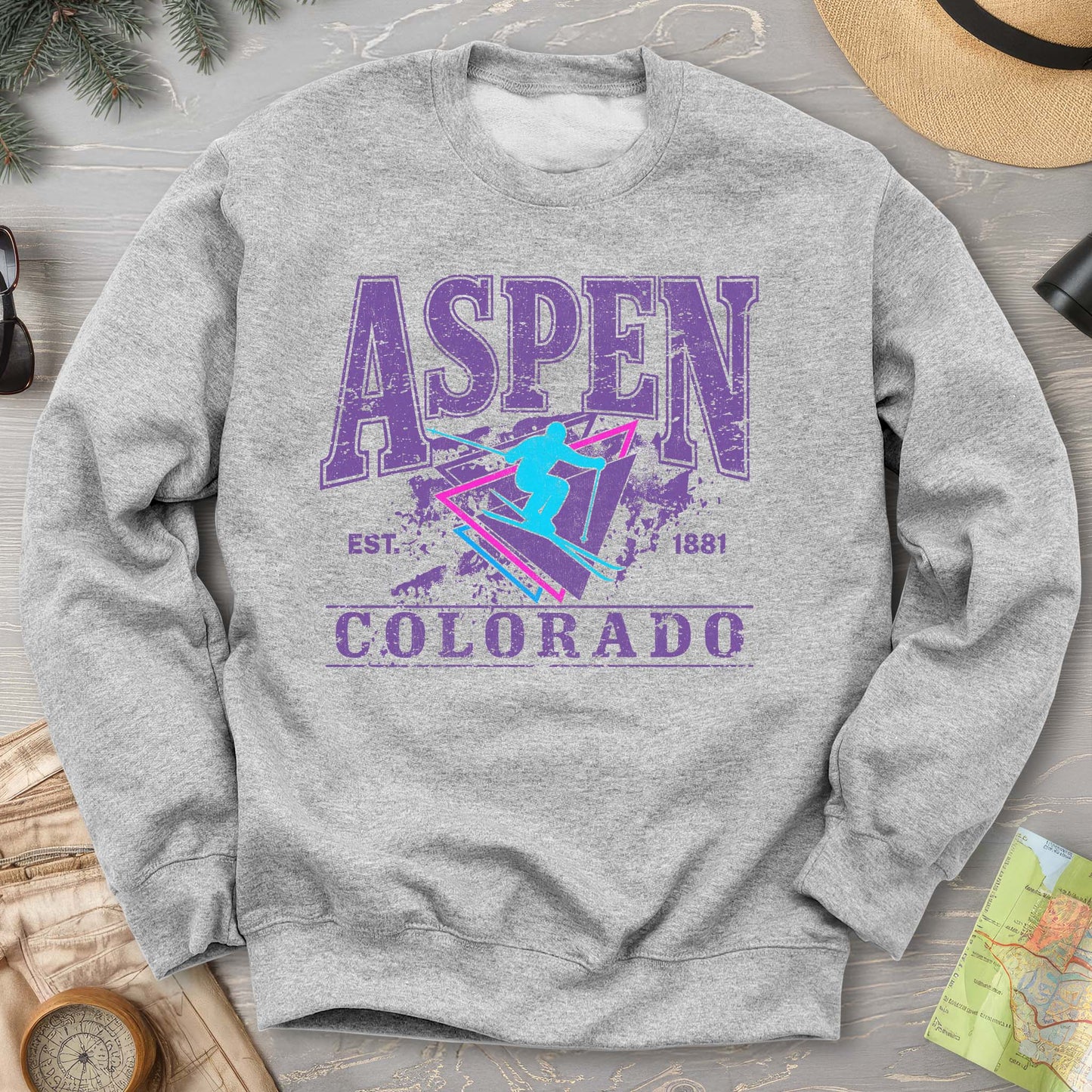 Aspen Colorado Retro 80's Skier Sweatshirt