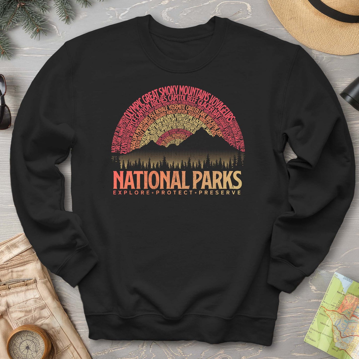 National Parks Word Art "Vintage Sunset" Sweatshirt