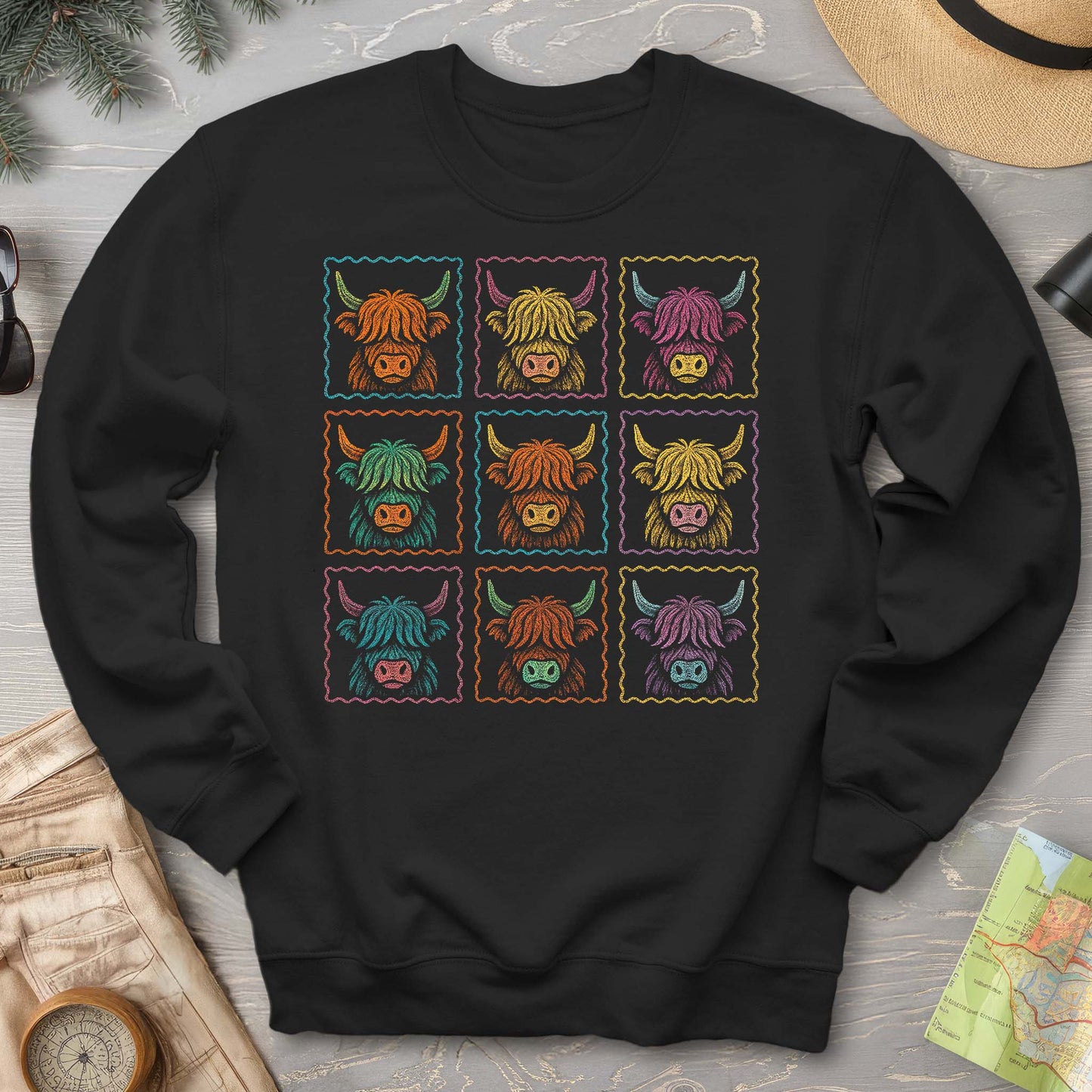 Highland Cow 9 Panel Sweatshirt