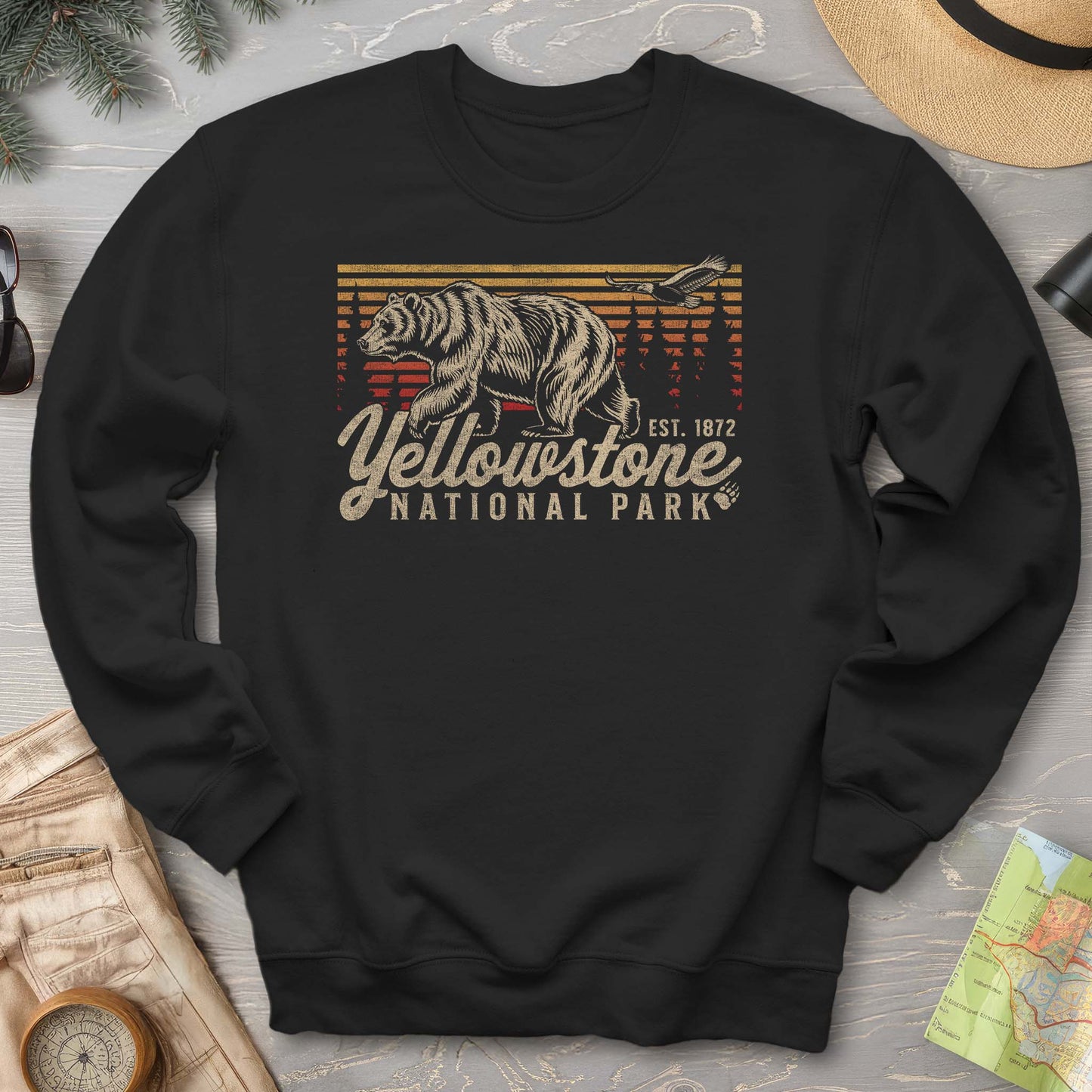 Yellowstone National Park "Vintage Sunset Bear" Sweatshirt