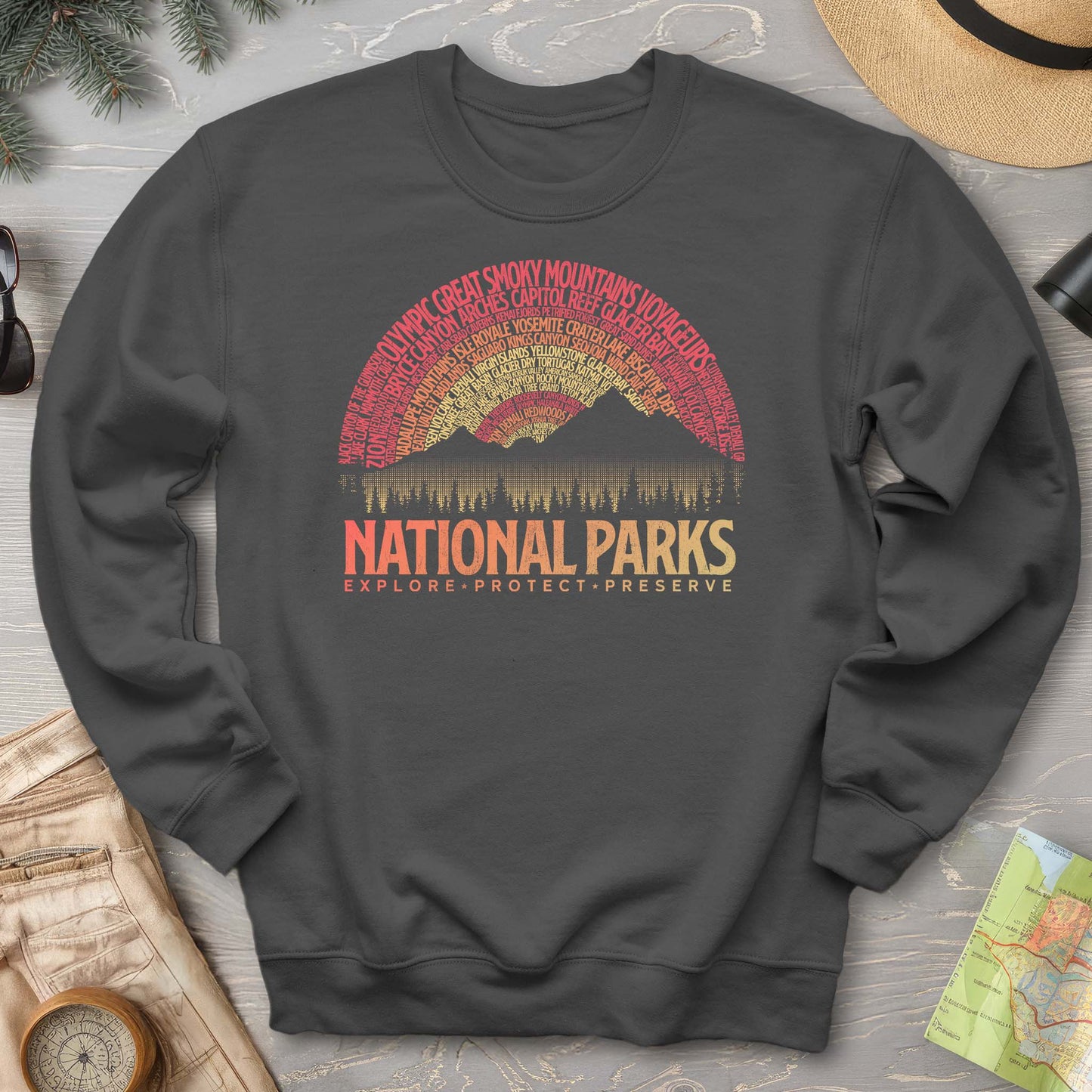 National Parks Word Art "Vintage Sunset" Sweatshirt