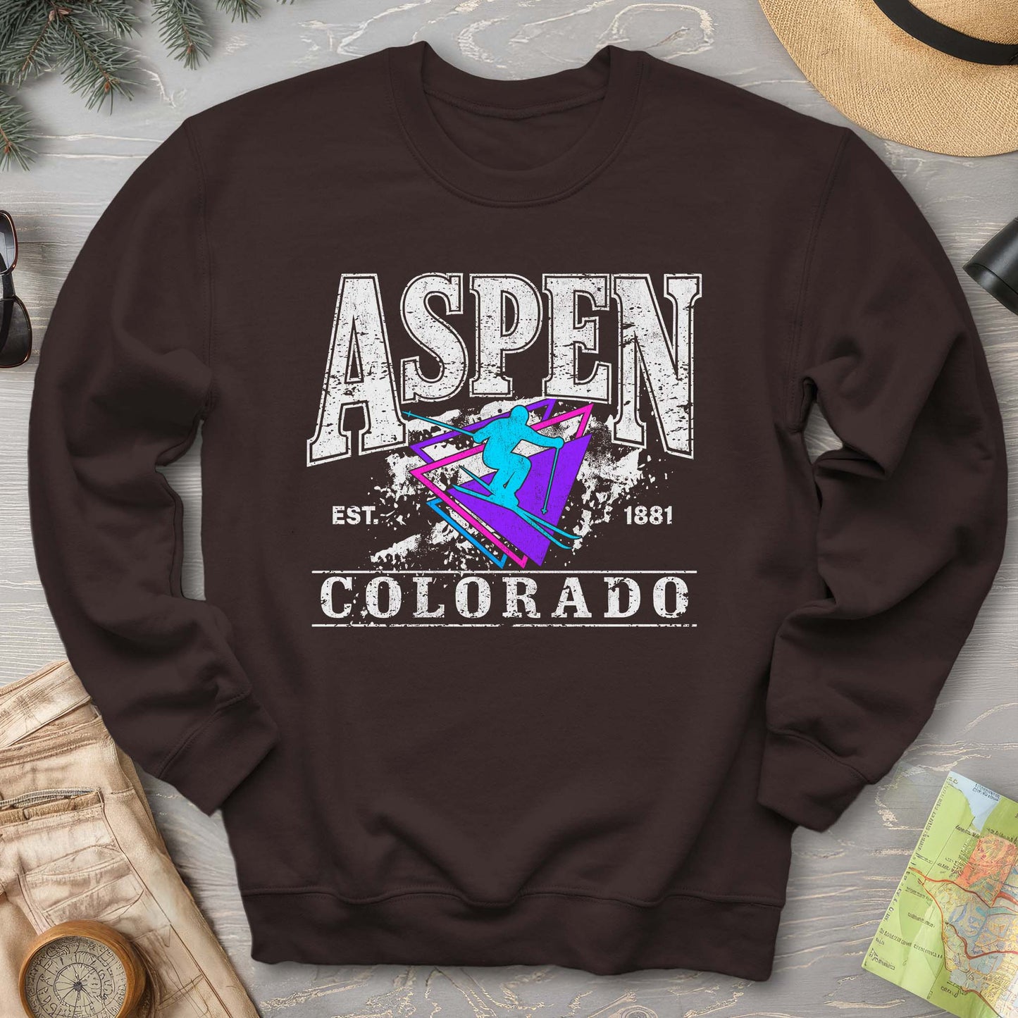 Aspen Colorado Retro 80's Skier Sweatshirt