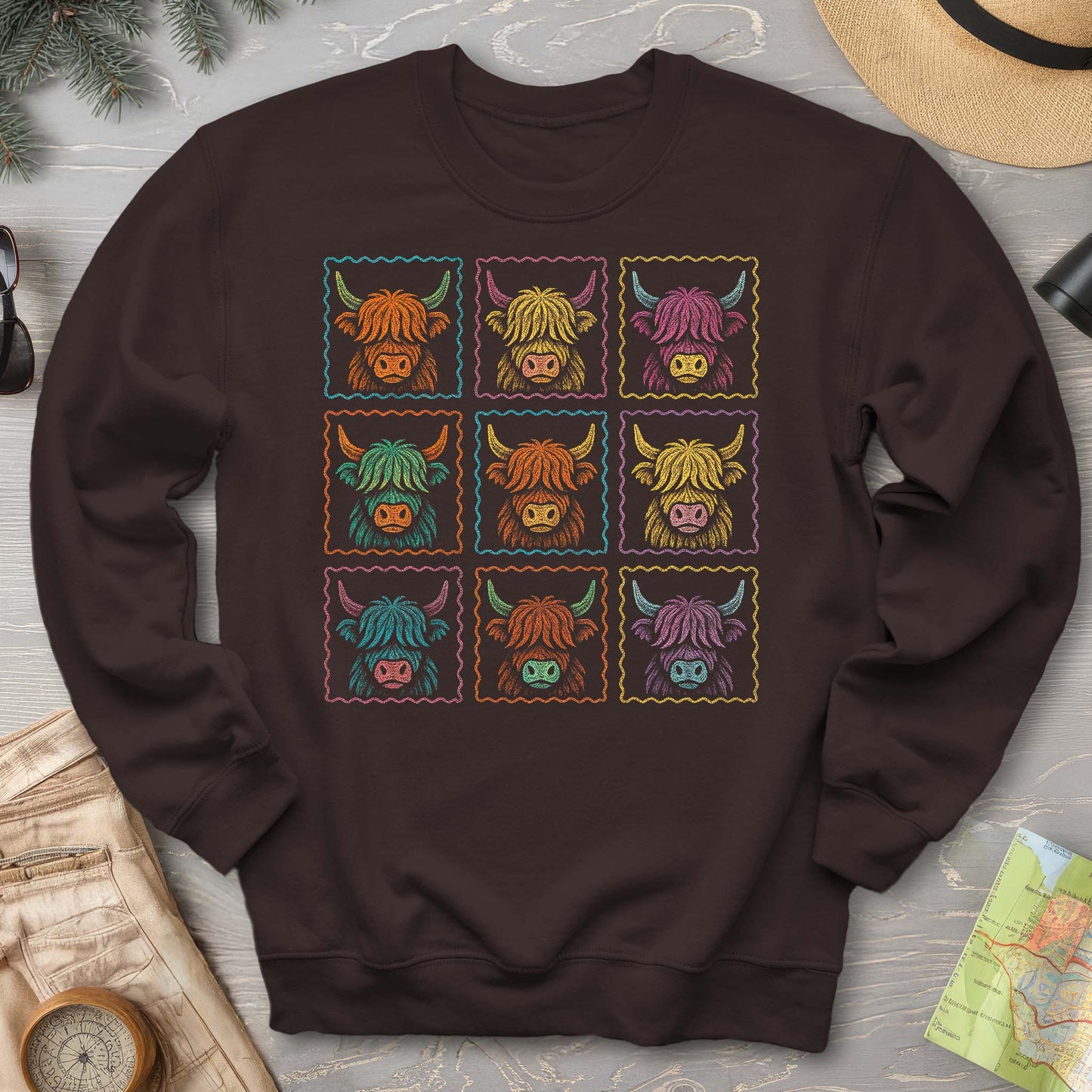 Highland Cow 9 Panel Sweatshirt